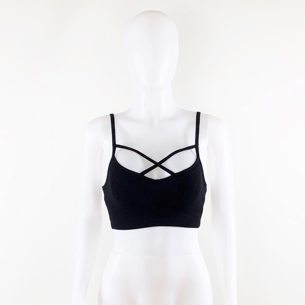 NWOT Black Strappy Criss Cross Caged Bra Crop Top - Picture 4 of 9
